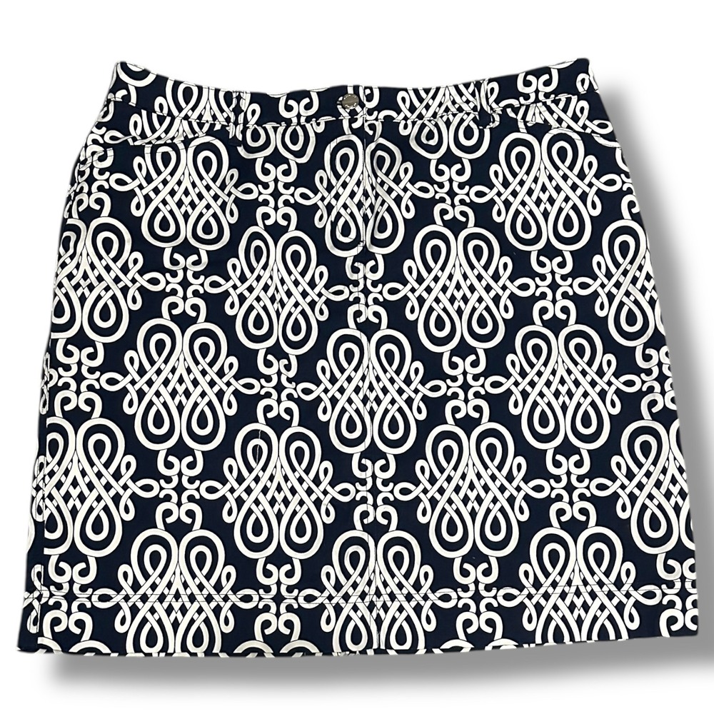 Jones New York Signature Navy White Geometric Pencil Skirt Size 16 Preppy Office